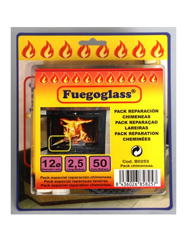 Kit reparacion estufas/chimeneas FUEGOGLASS tubo pegamento + 2.5m cordon 12mm B0253