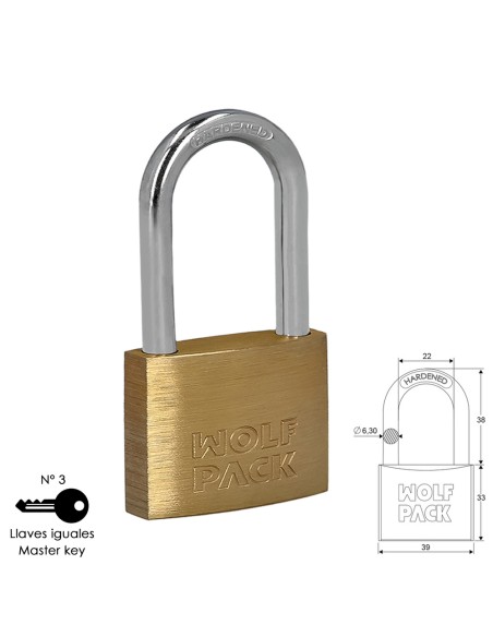 Candado Laton Arco Largo Llaves Iguales 40 mm. Nº3