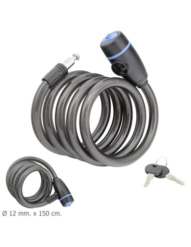 Cable Bicicleta Espiral Con Llave 12 mm. x 150 cm.