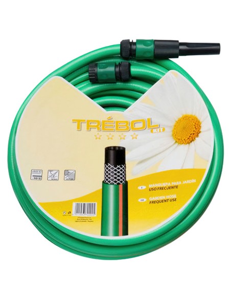 Manguera Verde Trebol Trenzado 15 mm. - 5/8" Rollo 25 metros Con Accesorios