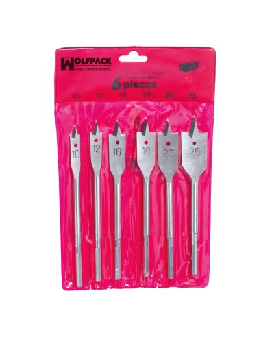 Juego Brocas Planas Madera 3 Puntas Wolfpack 6...