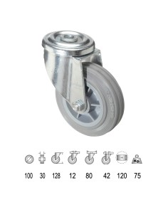 Rueda Industrial Goma Gris Pasante 100 mm.