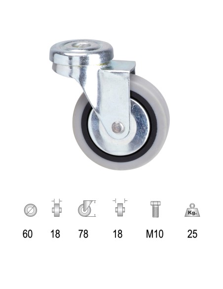 Rueda Goma Gris Pasante   60 mm.
