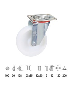 Rueda Industrial Nylon Placa 100 mm.
