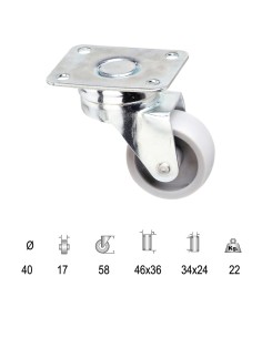 Rueda Polyamida Placa   40 mm.