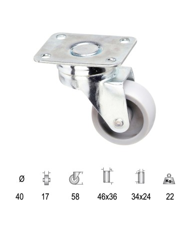 Rueda Polyamida Placa   40 mm.