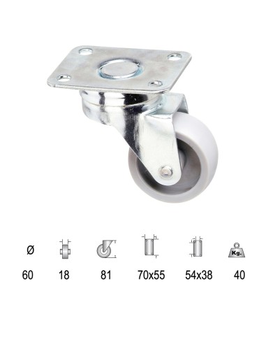 Rueda Polyamida Placa   60 mm.