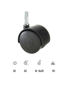 Rueda Domestica Nylon Negro Espiga   50 mm.