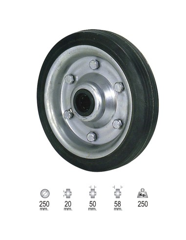 Rueda Industrial Goma Negra Sin Eje 250 mm.