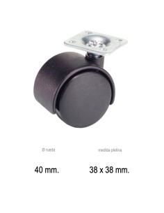 Rueda Domestica Nylon Negro Placa   40 mm.