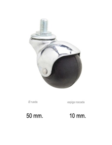 Rueda Domestica Goma Negra Esfera Espiga M10x50...