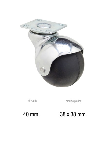 Rueda Domestica Goma Negra Esfera Placa   40 mm.