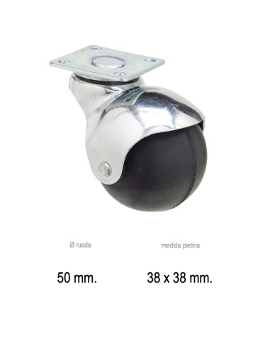 Rueda Domestica Goma Negra Esfera Placa   50 mm.