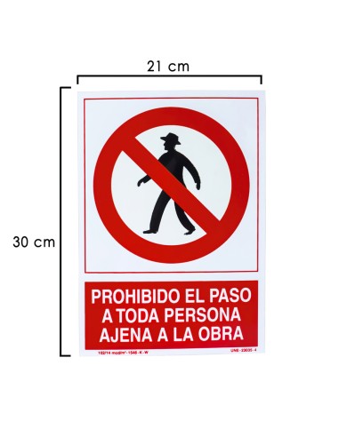 Cartel Prohibido Paso Persona Ajena Obra  30x21...