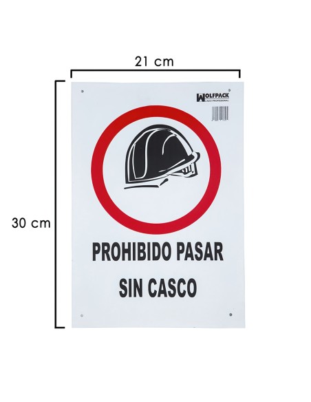 Cartel Prohibido Pasar Sin Casco 30x21 cm.
