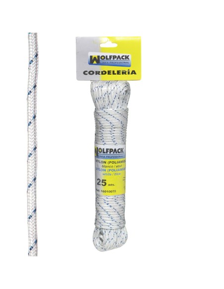 Cuerda Nylon Alta Tenacidad Blanca / Azul (Madeja 25 m.)