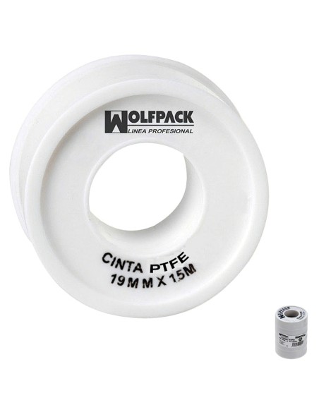 Cinta PTFE Wolfpack 19 mm. x 50 m. Grueso. (Paquete de 5 Rollos)