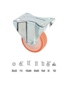 Rueda Industrial Poliuretano Fija   80 mm.