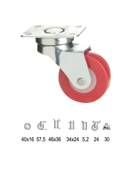 Rueda Poliuretano Placa 40 mm.