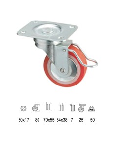 Rueda Poliuretano Placa Con Freno 60 mm.