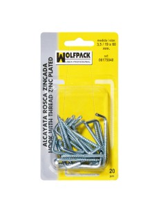 Alcayatas Rosca Zincada  4,0 / 20x70 mm. (Blister 15 Piezas)