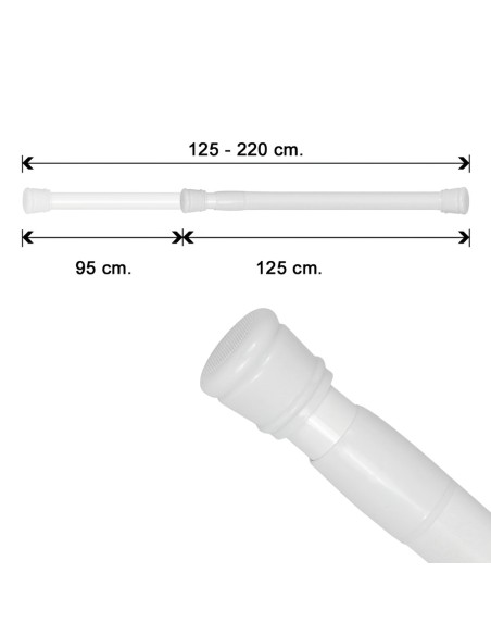 Barra Para  Cortina Ducha Extensible Aluminio Blanco125 a 220 cm.