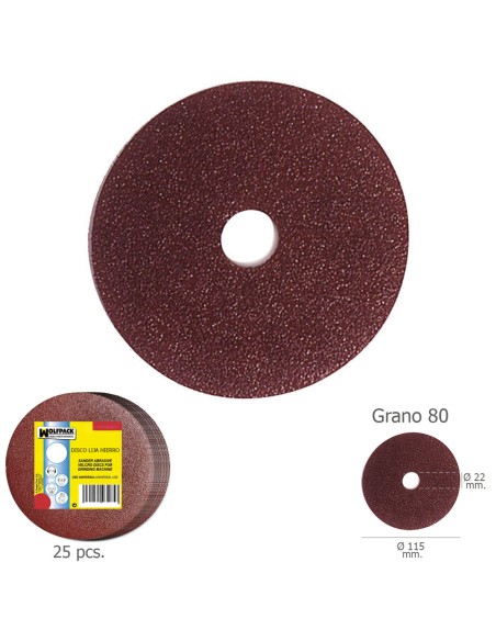 Disco Lija Hierro 115x22 mm. Grano  80 (Paquete de 25 unidades)