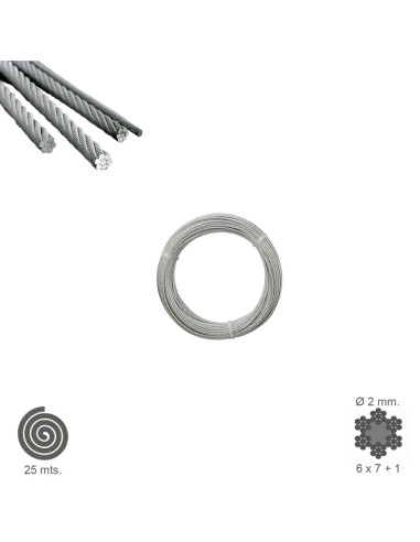 Cable Galvanizado    2 mm. (Rollo 25 Metros) No...