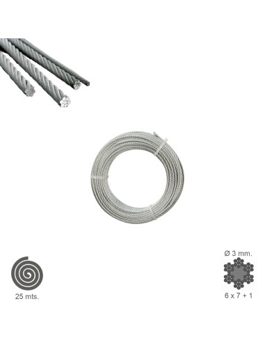 Cable Galvanizado    3 mm. (Rollo 25 Metros) No...