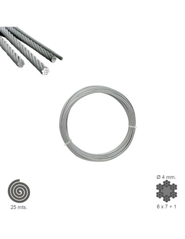 Cable Galvanizado    4 mm. (Rollo 25 Metros) No...