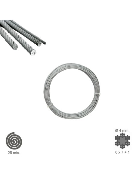 Cable Galvanizado    4 mm. (Rollo 25 Metros) No Elevacion
