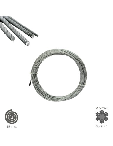 Cable Galvanizado    5 mm. (Rollo 25 Metros) No...