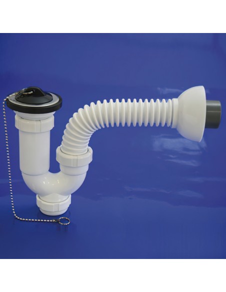 Sifon Curvo Extensible T-32-F Multiorientable  1 1/2, con Válvula y Tapón.