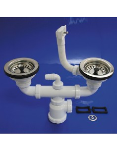 Sifon Doble Con Rebosadero T-44CR  1 1/2 Con válvula Cesta