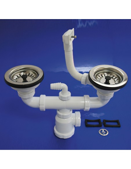 Sifon Doble Con Rebosadero T-44CR  1 1/2 Con válvula Cesta