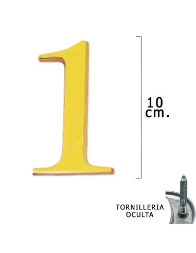Numero Latón "1" 10 cm. con Tornilleria Oculta...