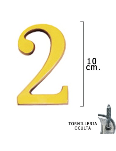 Numero Latón "2" 10 cm. con Tornilleria Oculta...