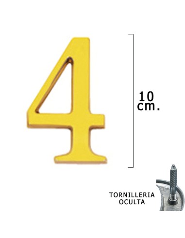 Numero Latón "4" 10 cm. con Tornilleria Oculta...