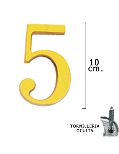 Numero Latón "5" 10 cm. con Tornilleria Oculta...