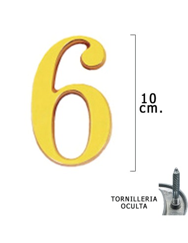 Numero Latón "6" 10 cm. con Tornilleria Oculta...
