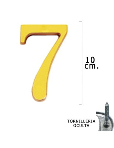 Numero Latón "7" 10 cm. con Tornilleria Oculta...