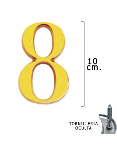 Numero Latón "8" 10 cm. con Tornilleria Oculta...