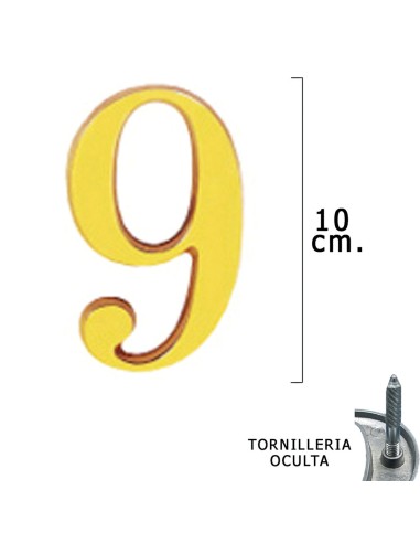 Numero Latón "9" 10 cm. con Tornilleria Oculta...