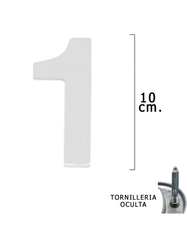 Numero Metal "1" Plateado Mate 10 cm. con...