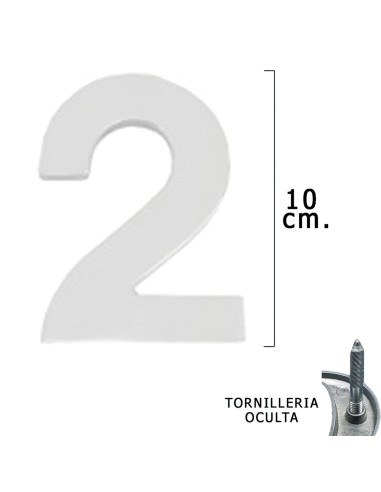 Numero Metal "2" Plateado Mate 10 cm. con...