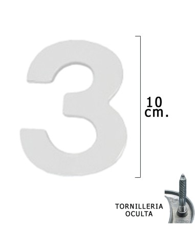 Numero Metal "3" Plateado Mate 10 cm. con...