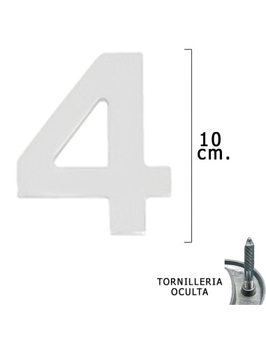 Numero Metal "4 Plateado Mate 10 cm. con...