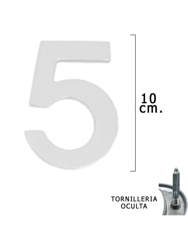 Numero Metal "5" Plateado Mate 10 cm. con...