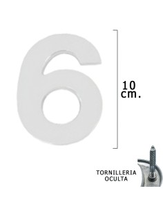 Numero Metal "6" Plateado Mate 10 cm. con Tornilleria...