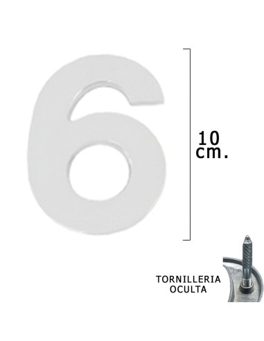 Numero Metal "6" Plateado Mate 10 cm. con...